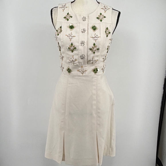 Banana Republic Womens White Beaded Embellished Jeweled Fit Flare Dress 2 - Picture 1 of 12